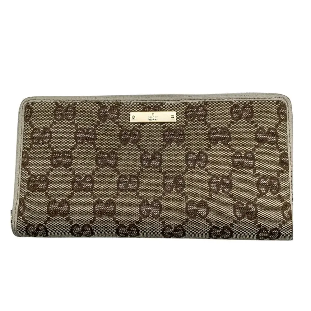 Gucci GG Canvas Zip Around Continental Wallet Monogram Beige‎ Tan Leather - Picture 3 of 10